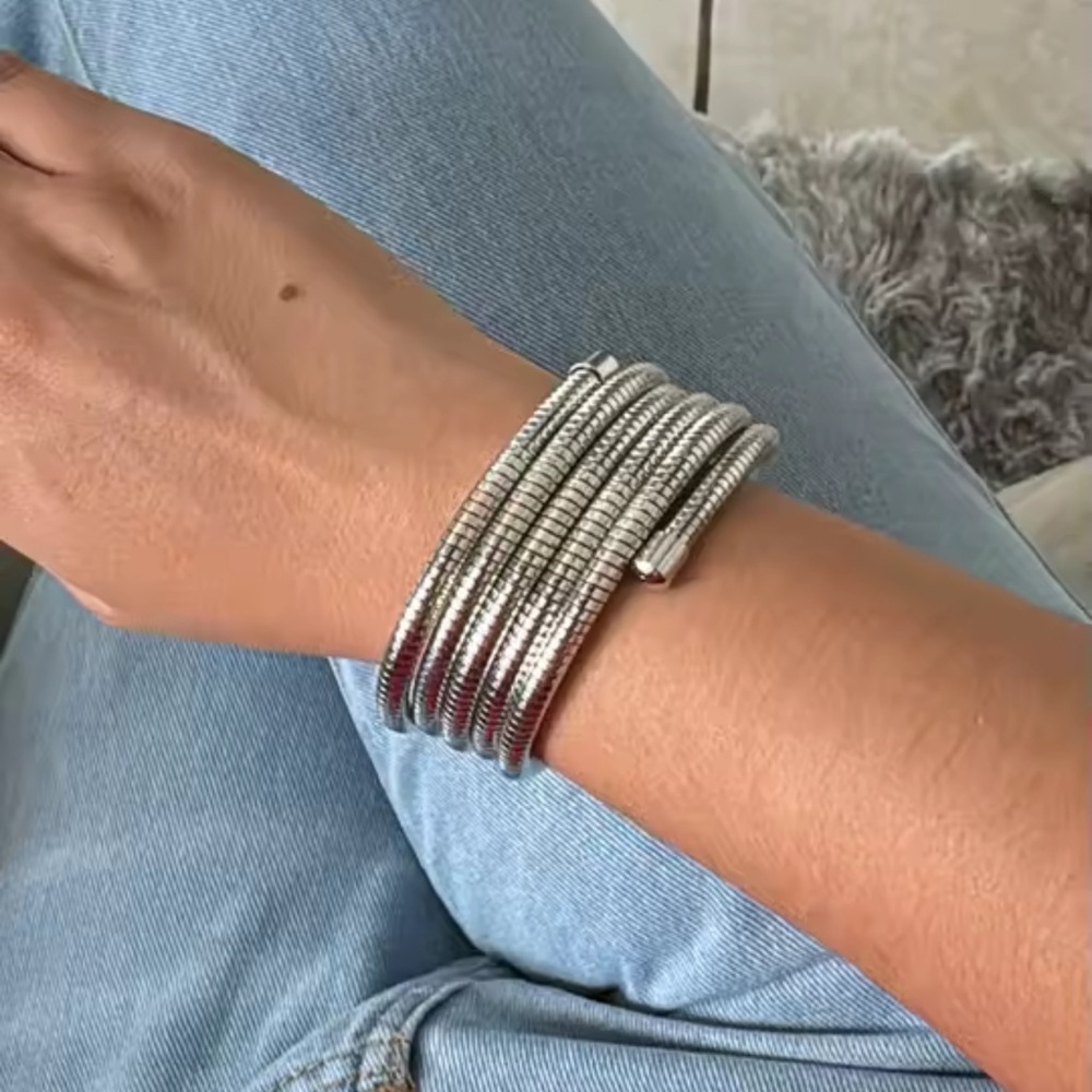 Minimalist Silver Spiral Cuff Bracelet